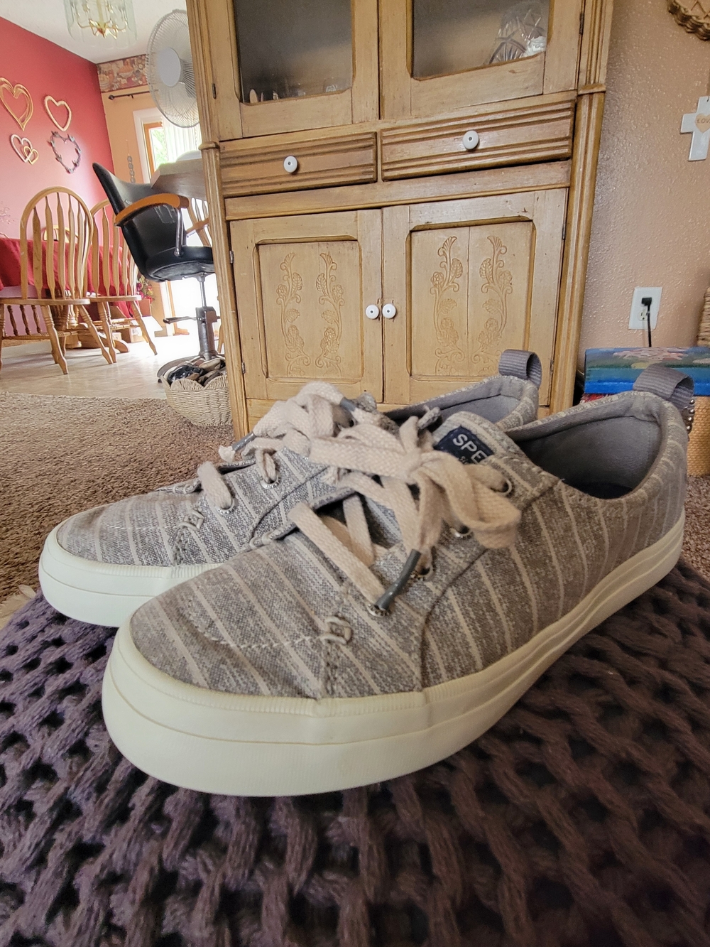Sperry Women's Gray Striped Canvas Lace-Up Sneakers Sz 7